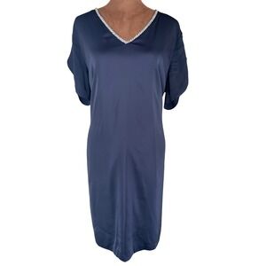 The Limited Navy Beaded V-Neck Shift Dress Women's 14 NWT Lined Short Sleeve